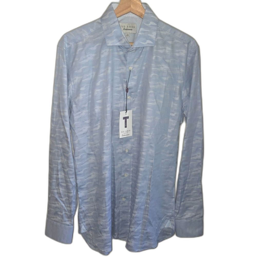Ted Baker London Blue Jacquard Button Front Dress Shirt NWT 15.5 34/35